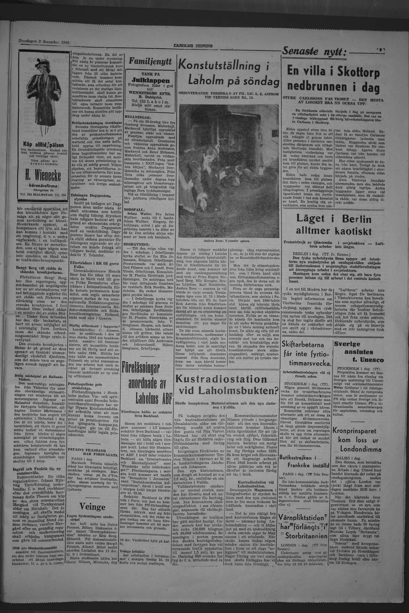 Laholms Tidning Torsdag 2 december 1948, sida 3