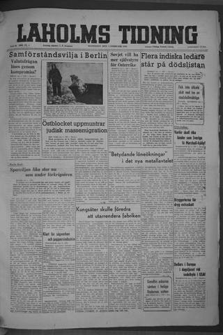 Förstasidan, Måndag 2 februari 1948
