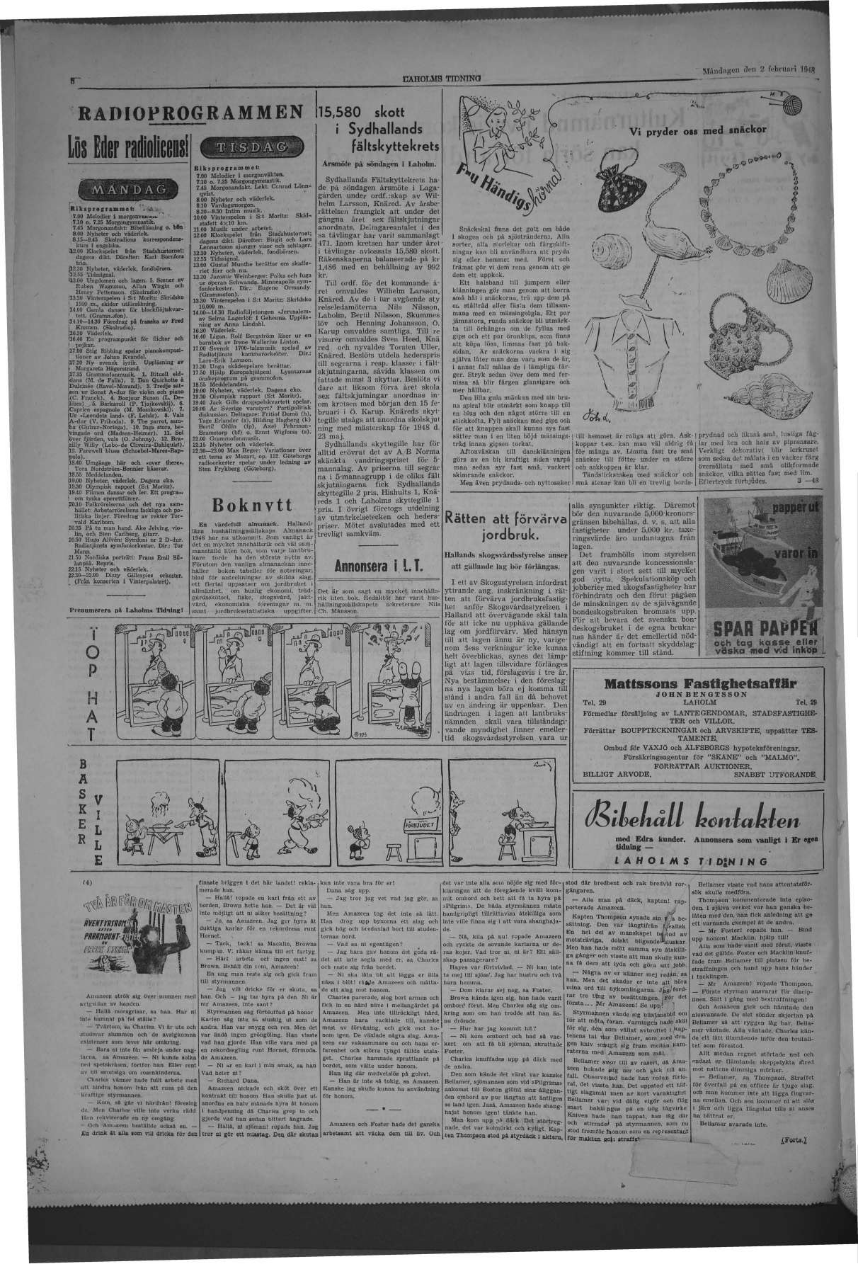 Laholms Tidning Måndag 2 februari 1948, sida 8