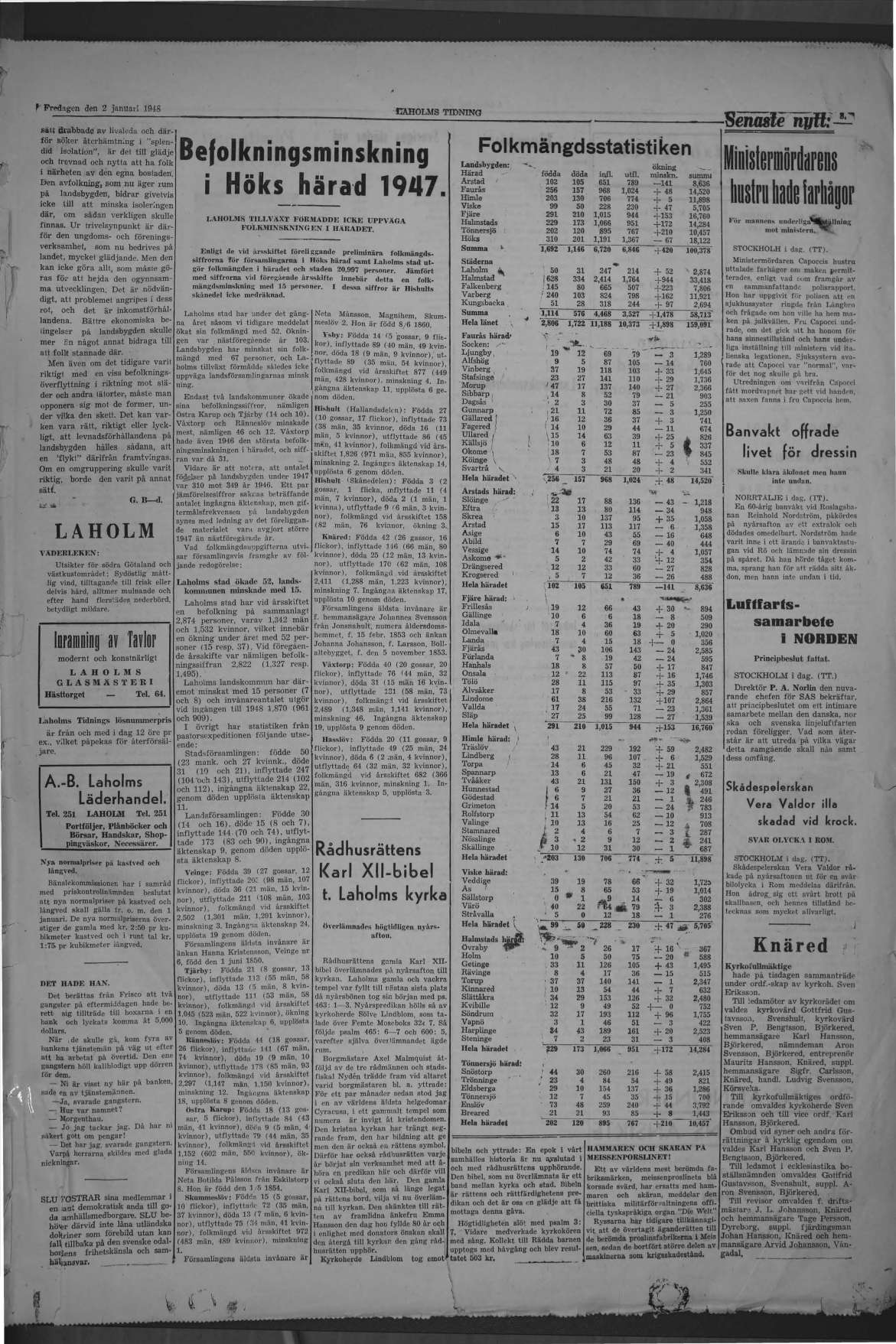 Laholms Tidning Fredag 2 januari 1948, sida 3