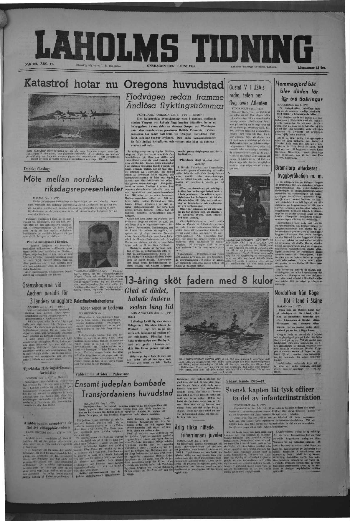 Laholms Tidning Onsdag 2 juni 1948, sida 1