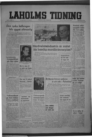 Förstasidan, Tisdag 2 mars 1948