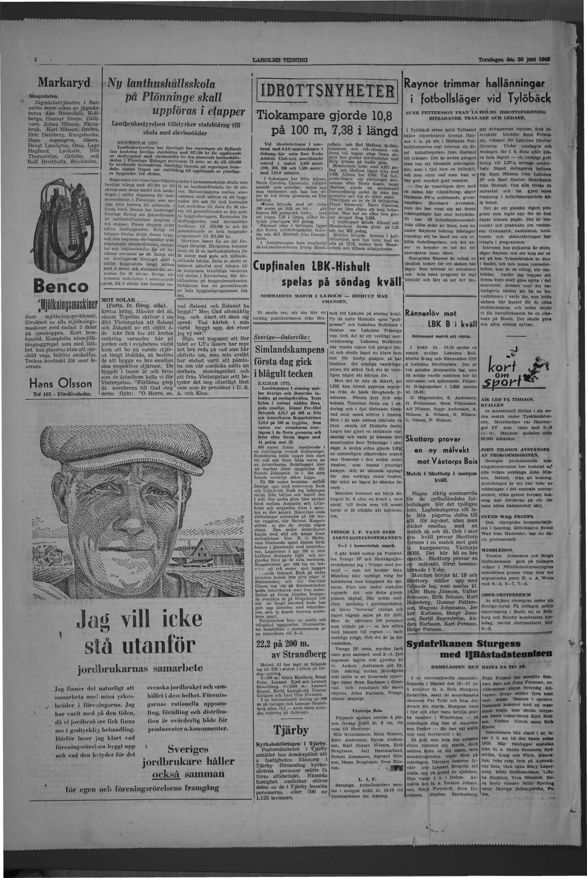 Laholms Tidning Torsdag 30 juni 1949, sida 4