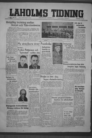 Förstasidan, Lördag 2 oktober 1948