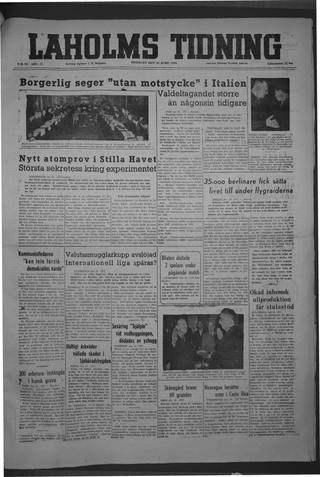 Förstasidan, Tisdag 20 april 1948