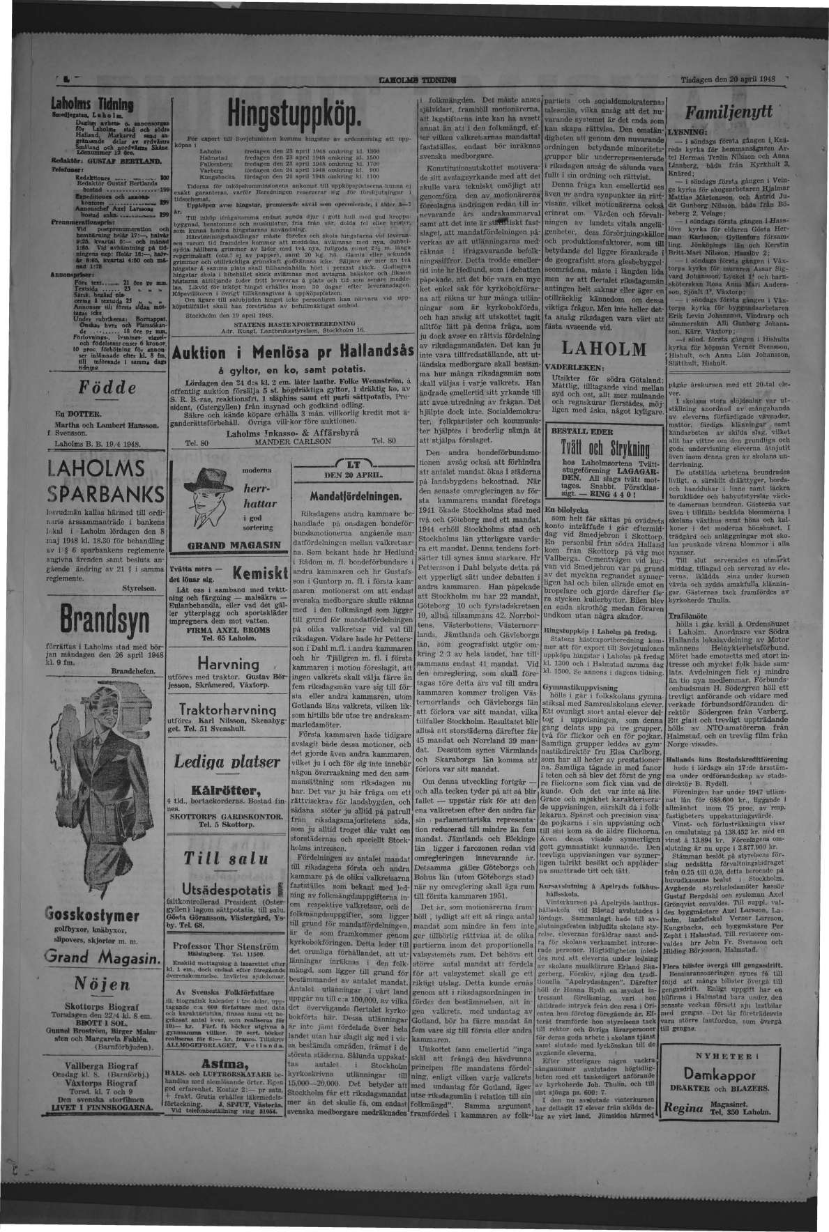 Laholms Tidning Tisdag 20 april 1948, sida 2