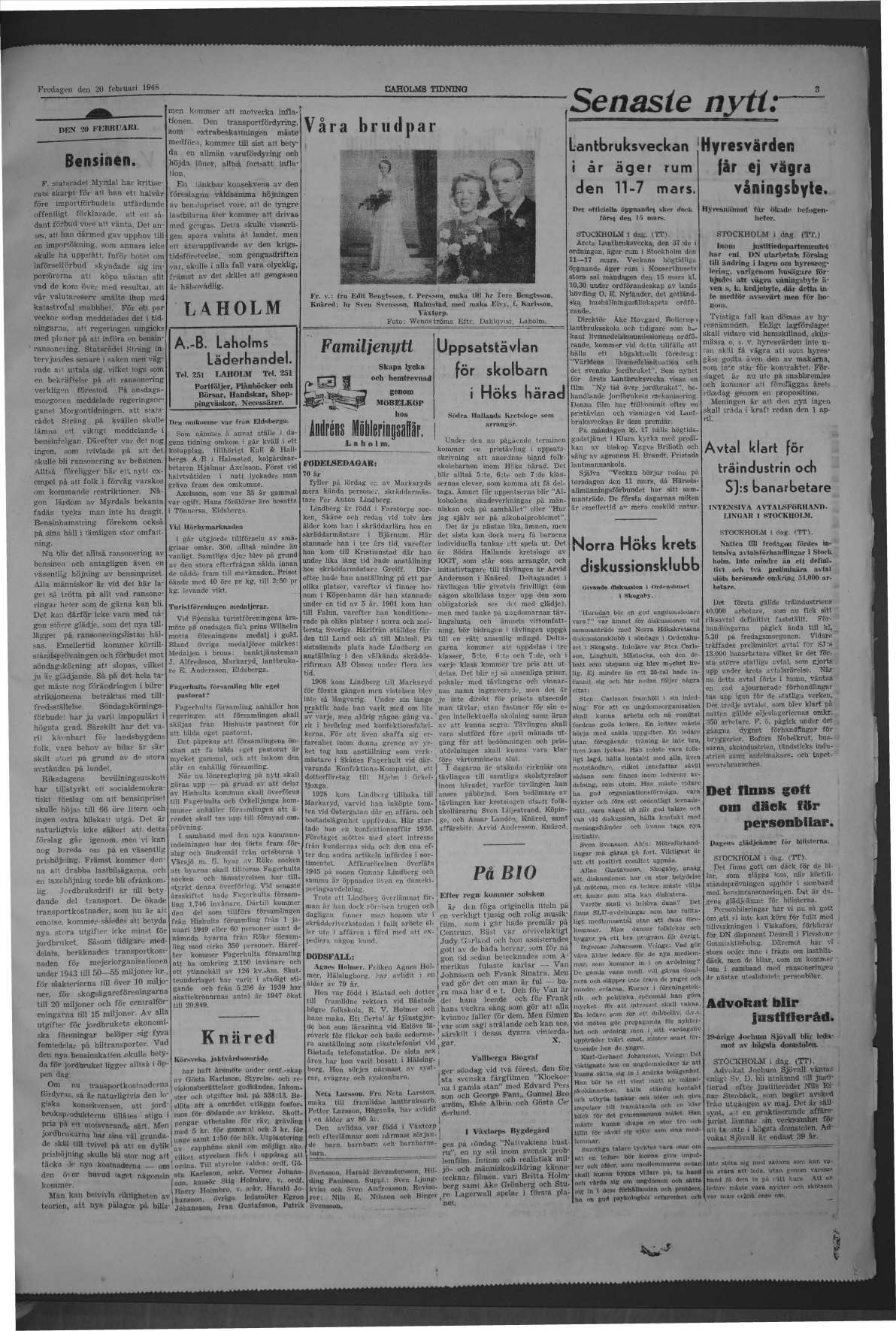 Laholms Tidning Fredag 20 februari 1948, sida 3