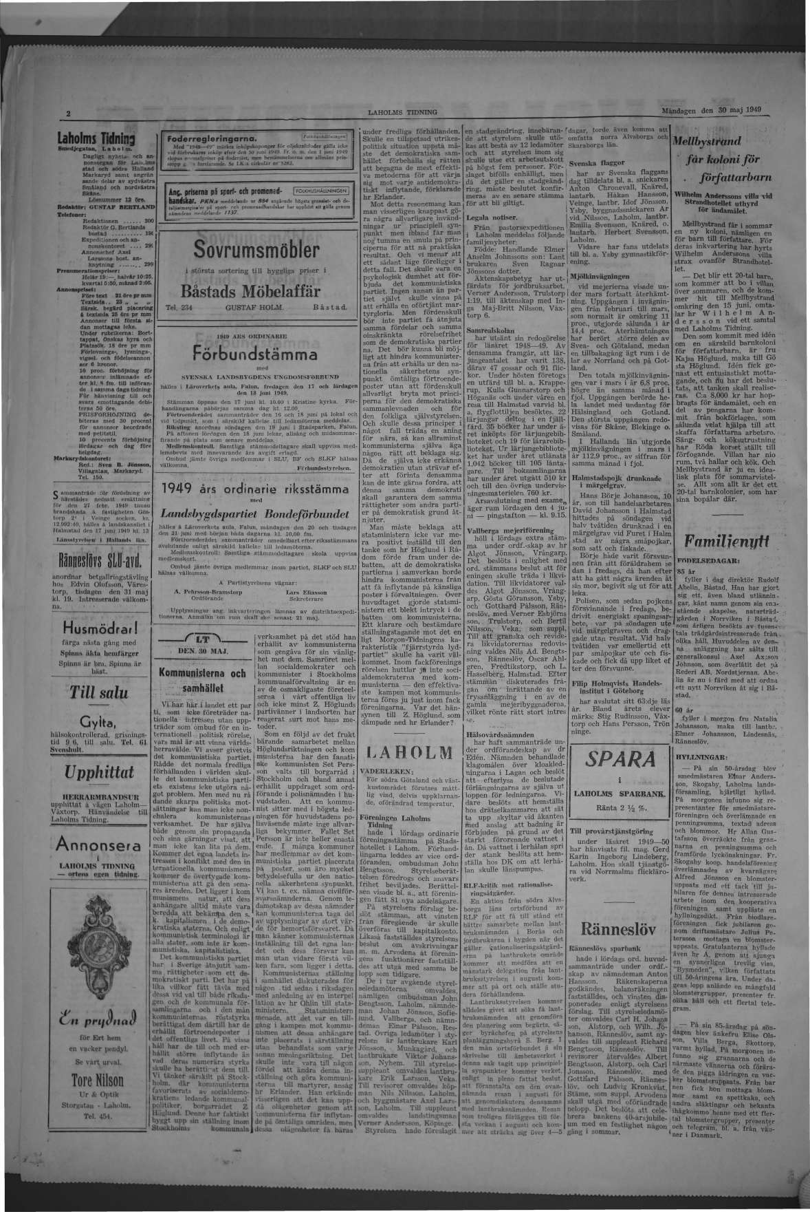 Laholms Tidning Måndag 30 maj 1949, sida 2