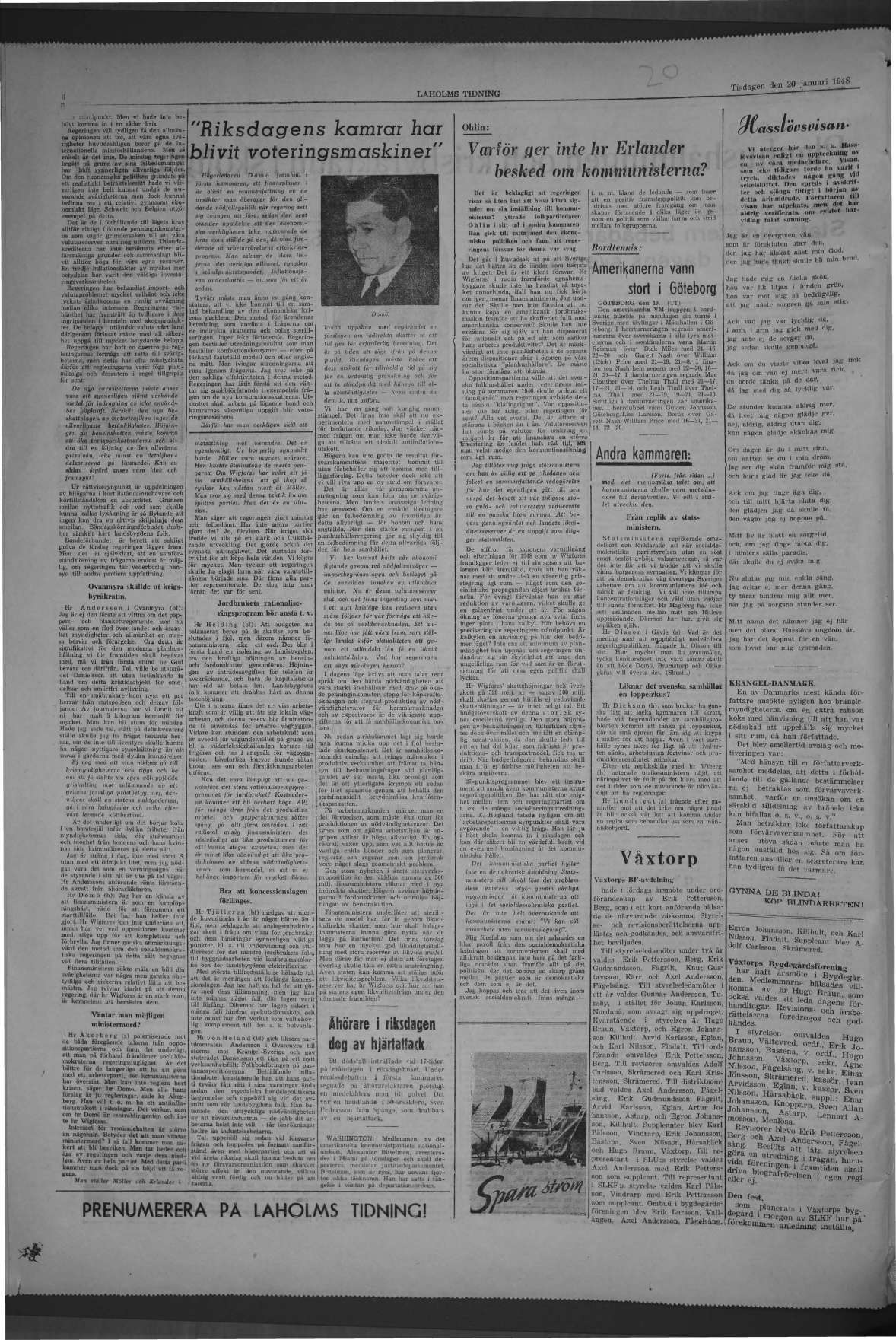Laholms Tidning Tisdag 20 januari 1948, sida 6