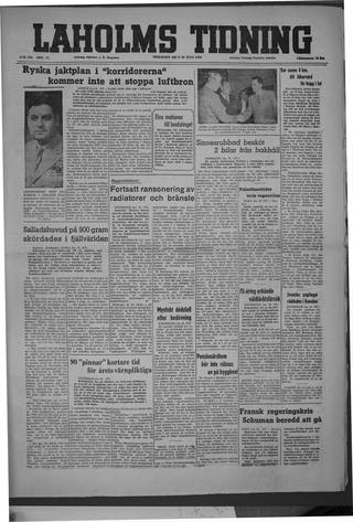 Förstasidan, Tisdag 20 juli 1948