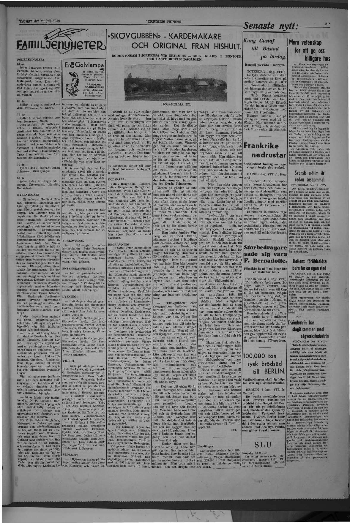 Laholms Tidning Tisdag 20 juli 1948, sida 3