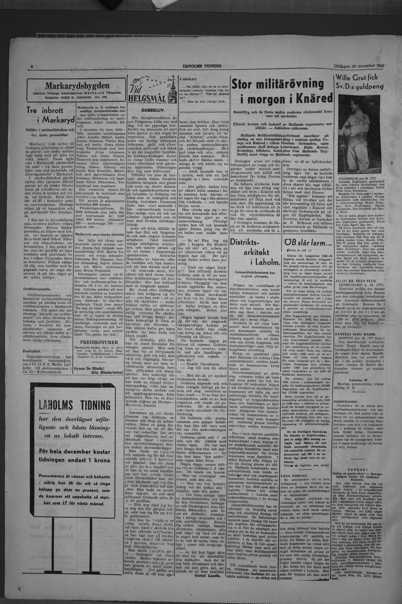 Laholms Tidning Lördag 20 november 1948, sida 4