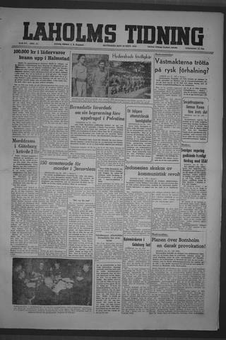 Förstasidan, Måndag 20 september 1948