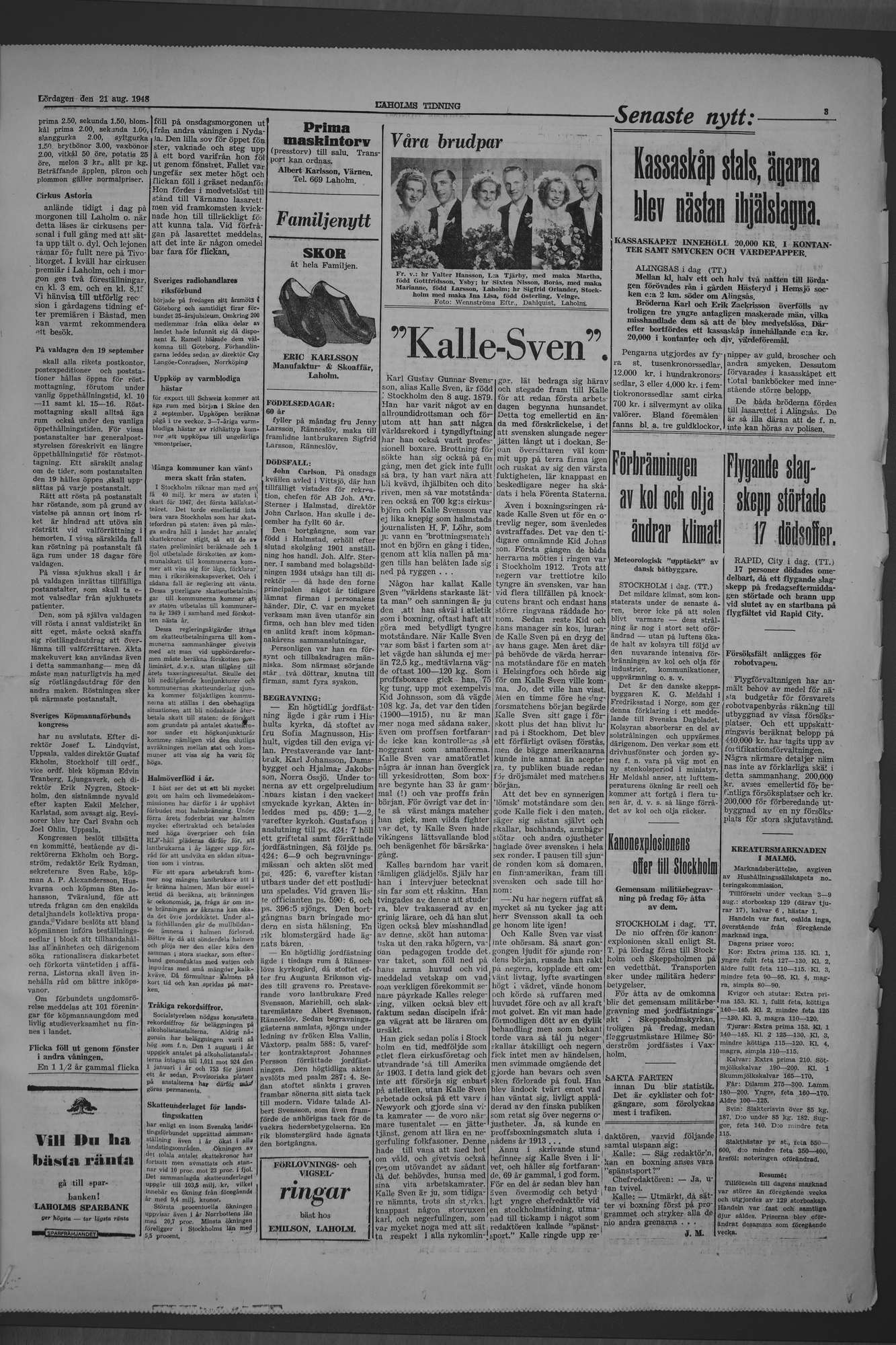 Laholms Tidning Lördag 21 augusti 1948, sida 3