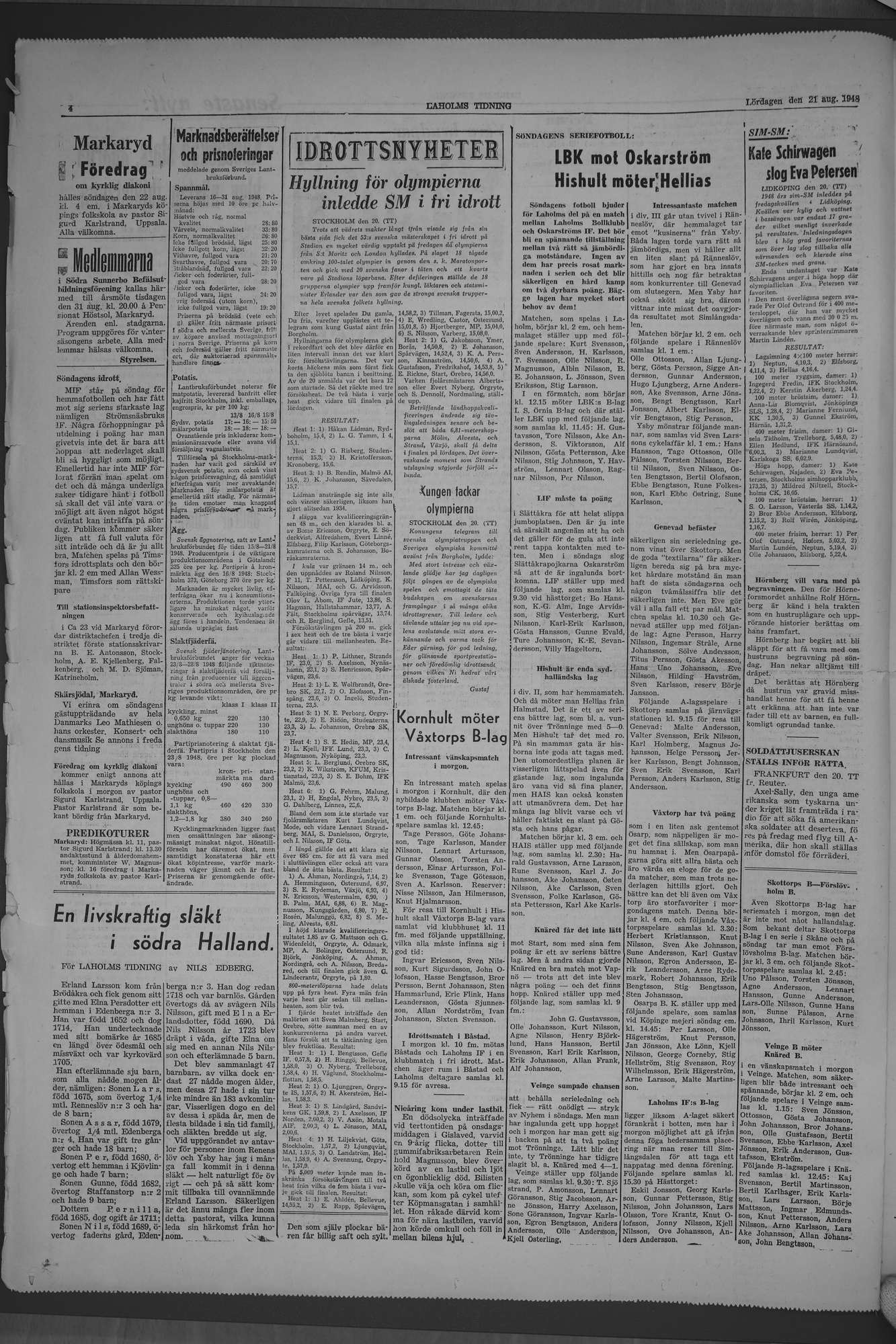 Laholms Tidning Lördag 21 augusti 1948, sida 4