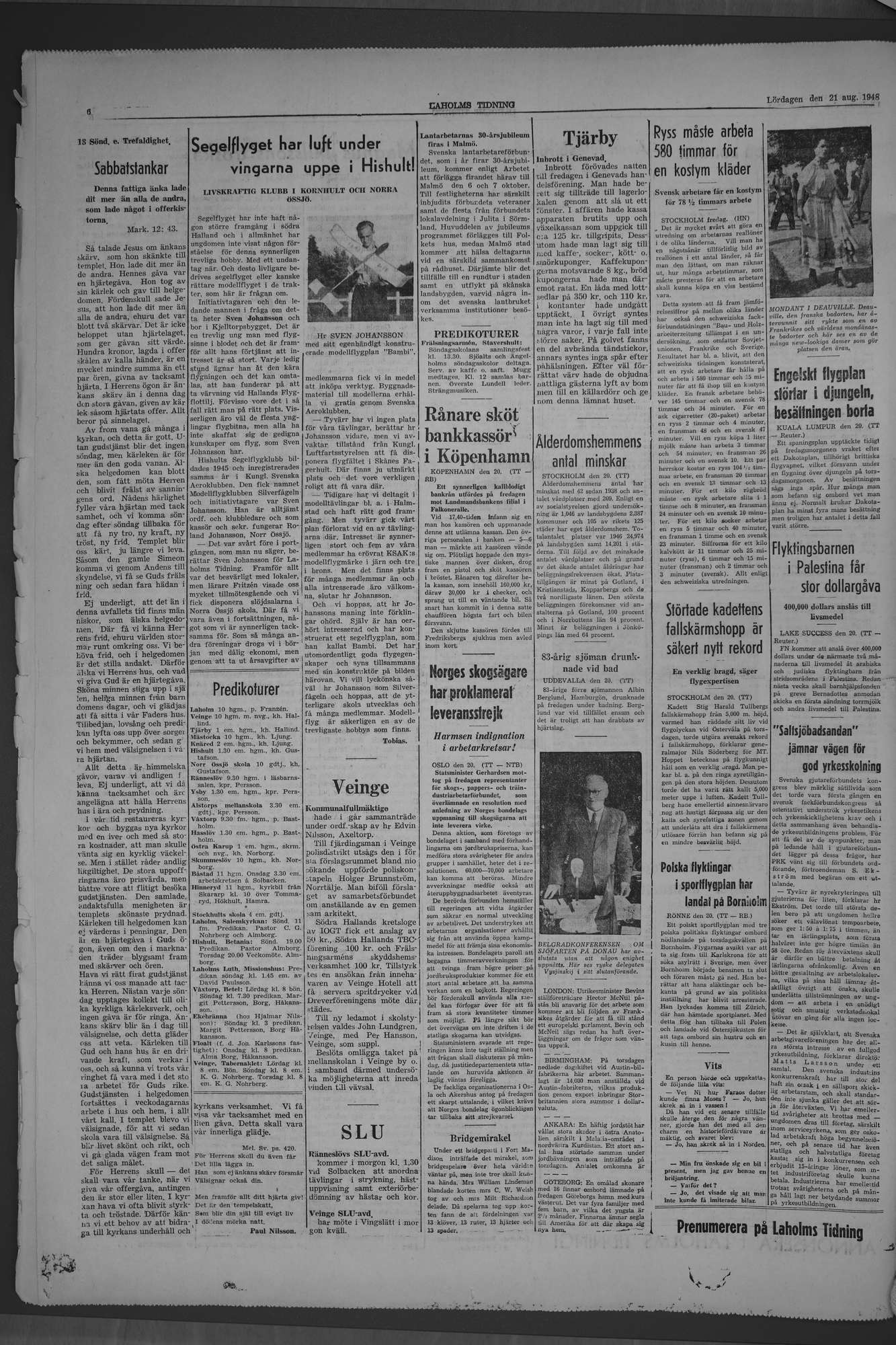 Laholms Tidning Lördag 21 augusti 1948, sida 6