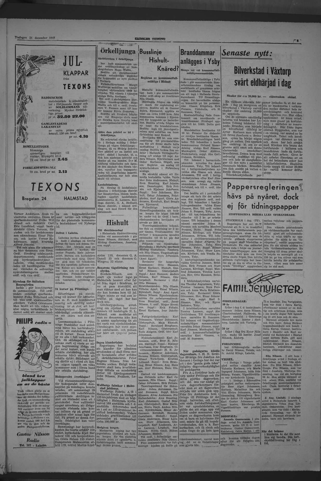 Laholms Tidning Tisdag 21 december 1948, sida 3
