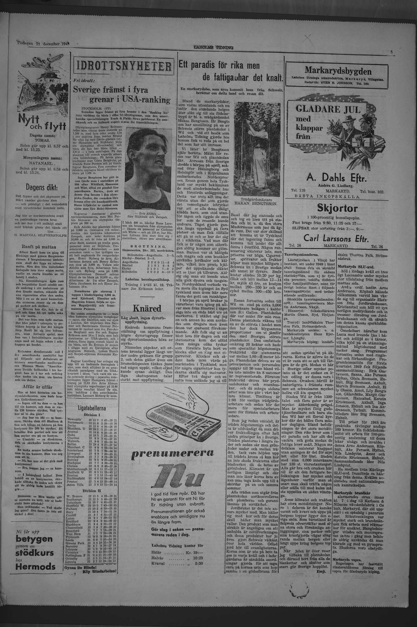 Laholms Tidning Tisdag 21 december 1948, sida 5