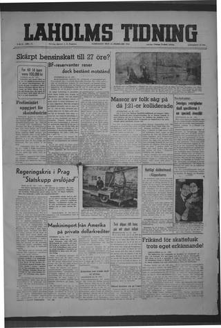 Förstasidan, Lördag 21 februari 1948