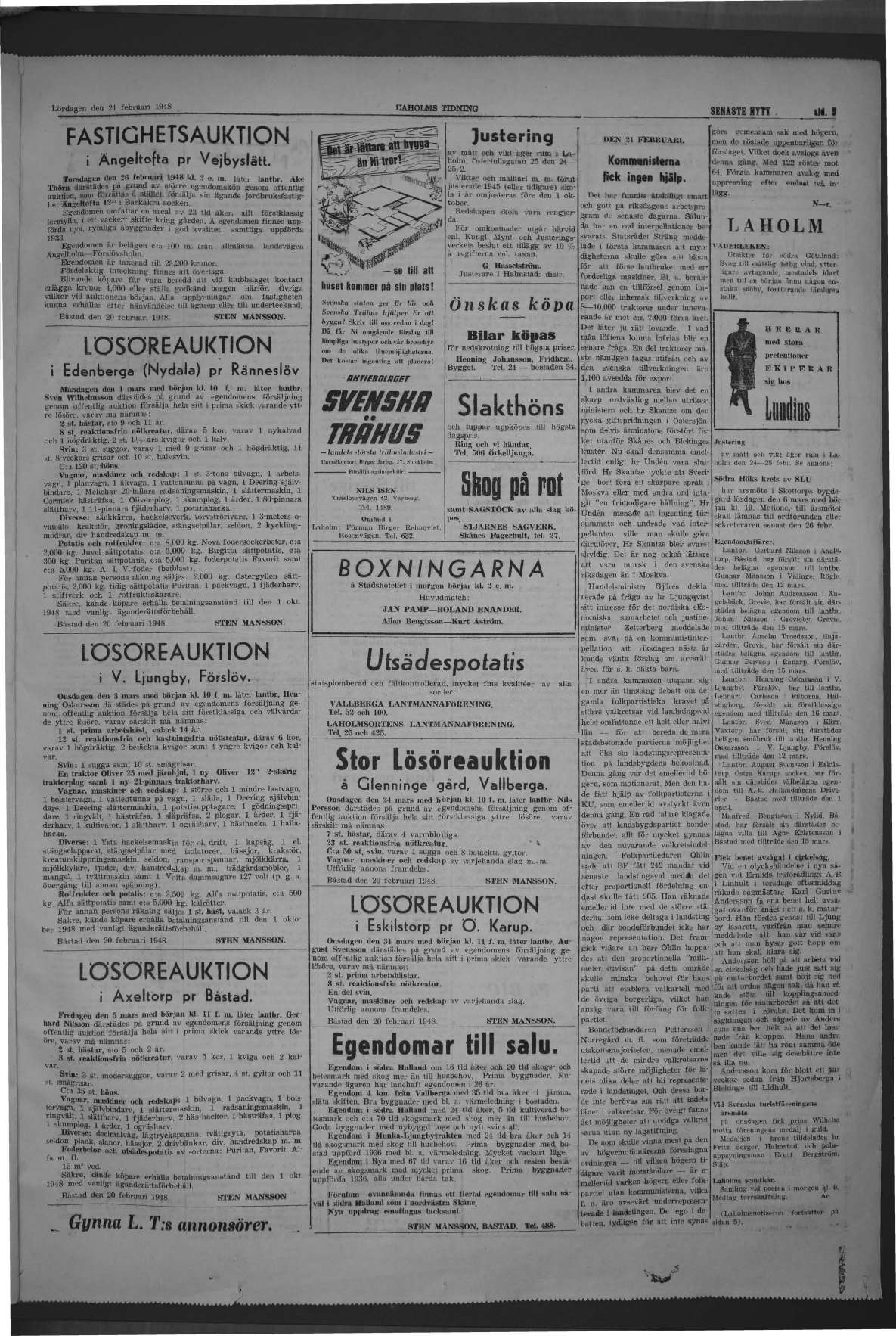 Laholms Tidning Lördag 21 februari 1948, sida 3