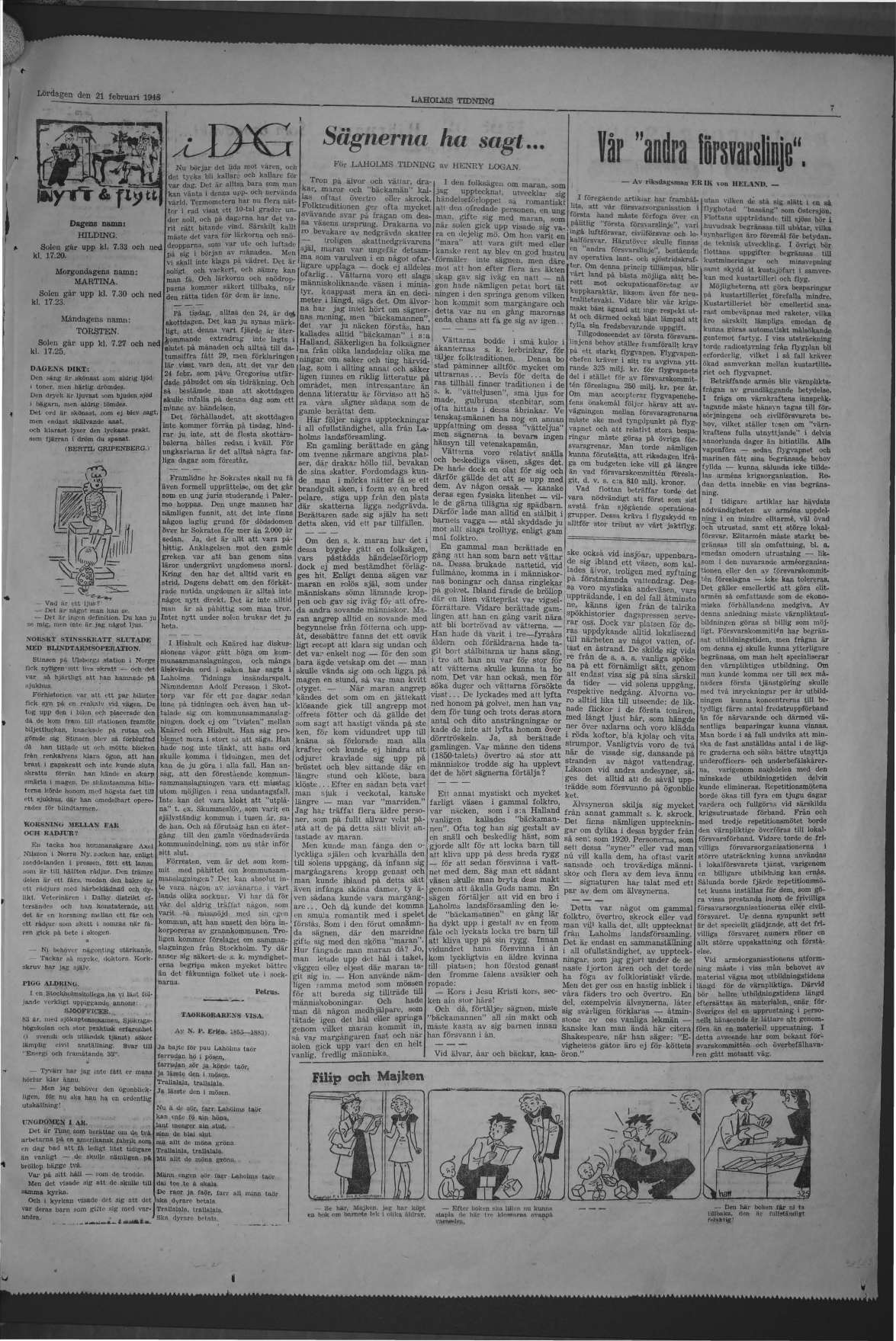 Laholms Tidning Lördag 21 februari 1948, sida 7