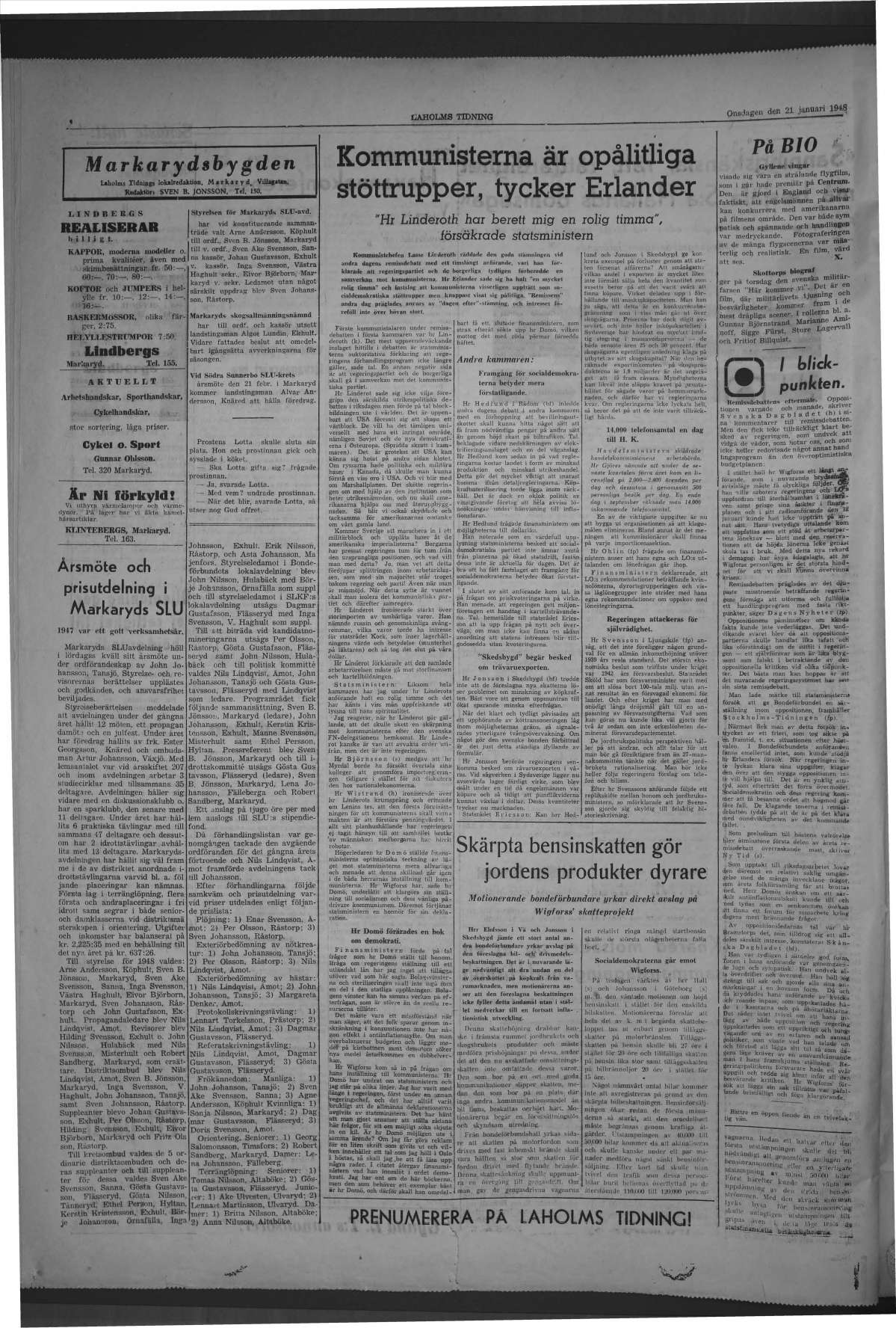 Laholms Tidning Onsdag 21 januari 1948, sida 4