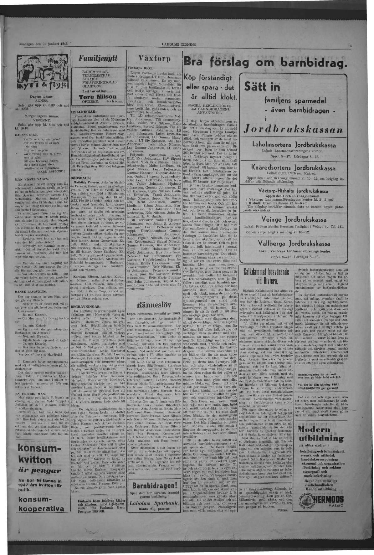 Laholms Tidning Onsdag 21 januari 1948, sida 5
