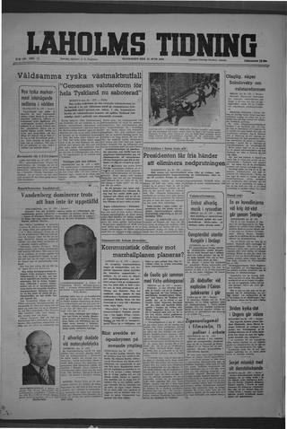 Förstasidan, Måndag 21 juni 1948