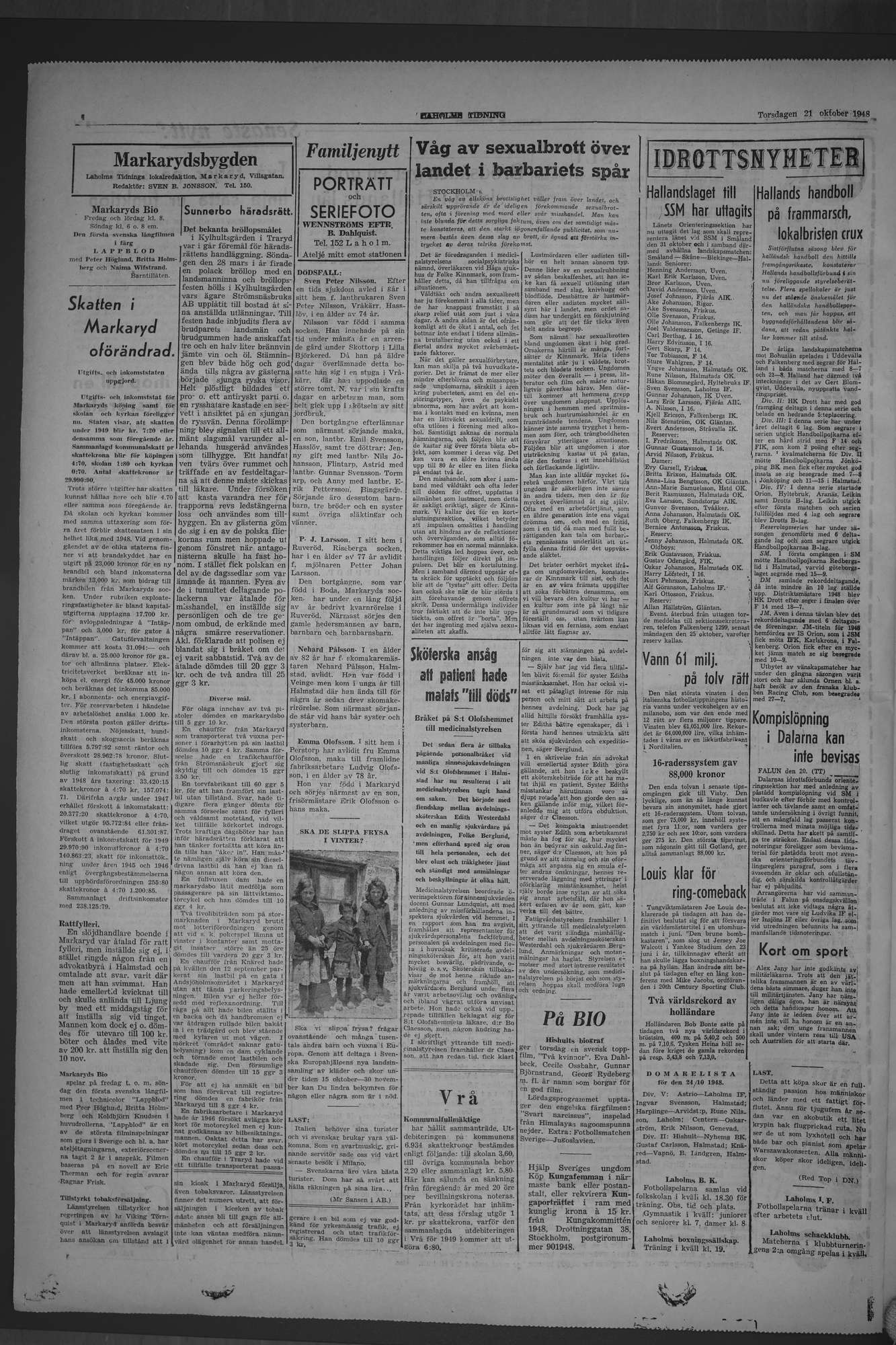 Laholms Tidning Torsdag 21 oktober 1948, sida 4