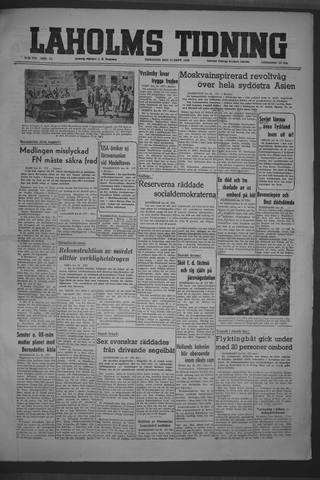 Förstasidan, Tisdag 21 september 1948