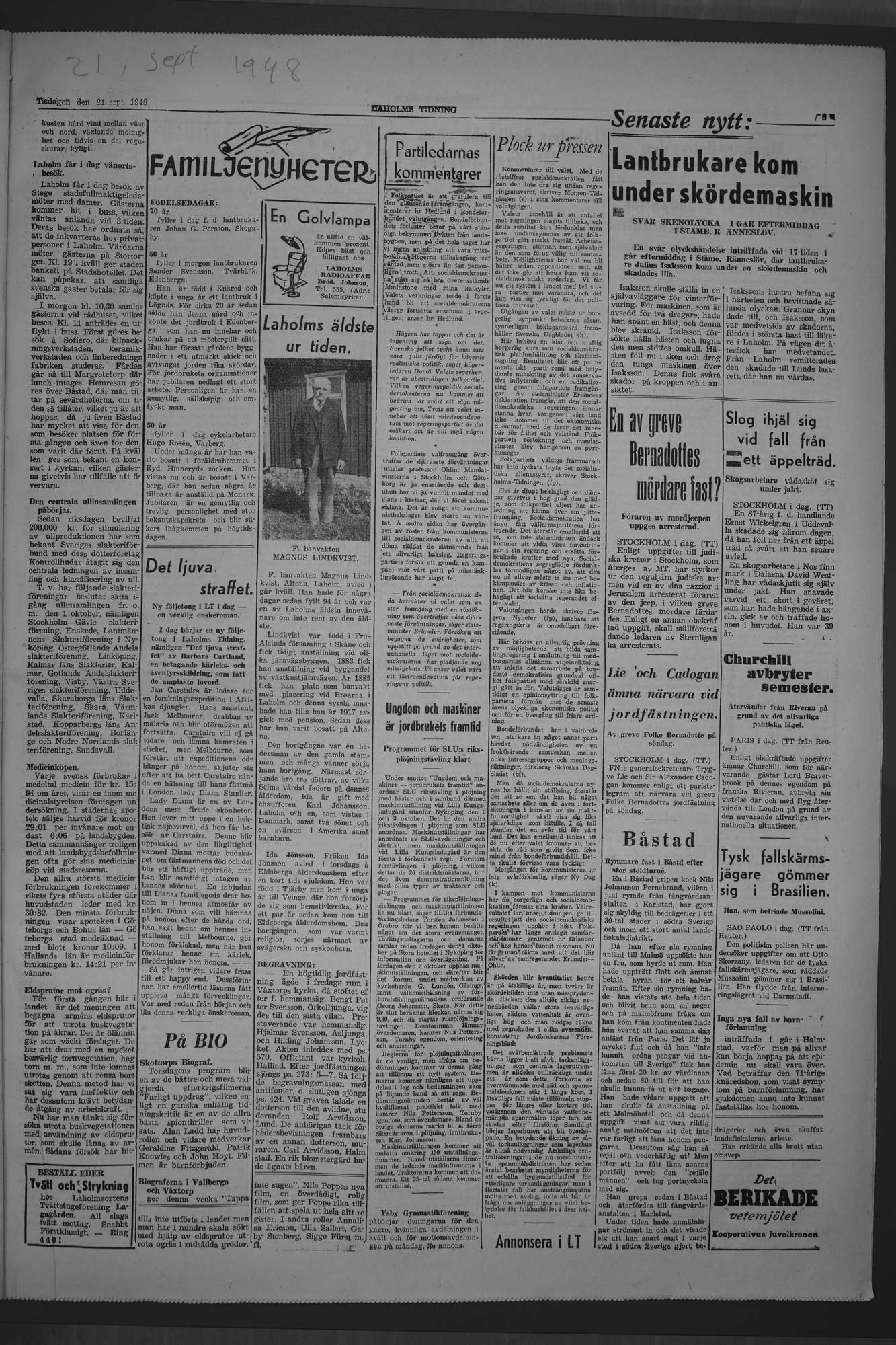 Laholms Tidning Tisdag 21 september 1948, sida 3