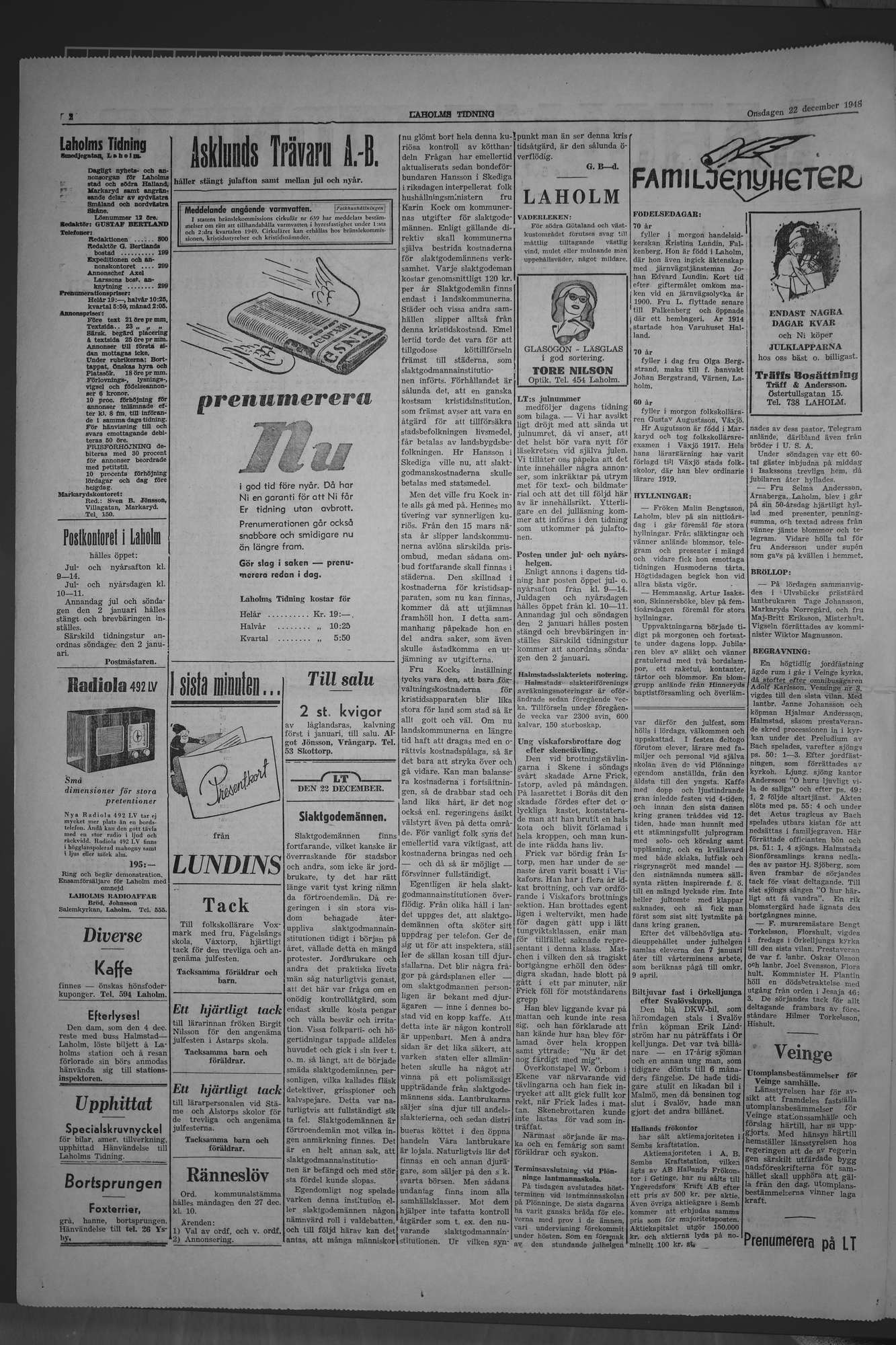Laholms Tidning Onsdag 22 december 1948, sida 2