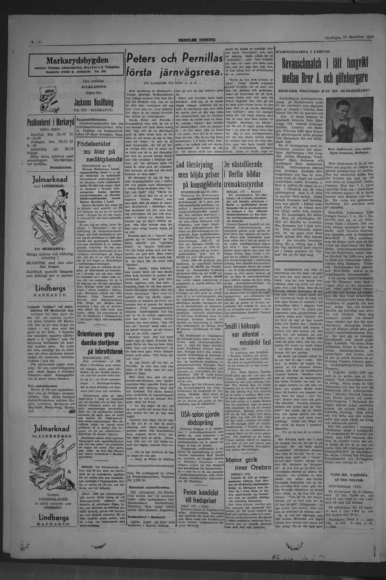 Laholms Tidning Onsdag 22 december 1948, sida 4