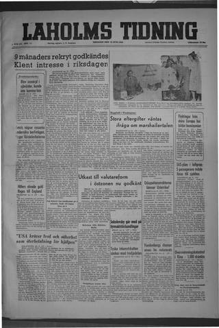 Förstasidan, Tisdag 22 juni 1948
