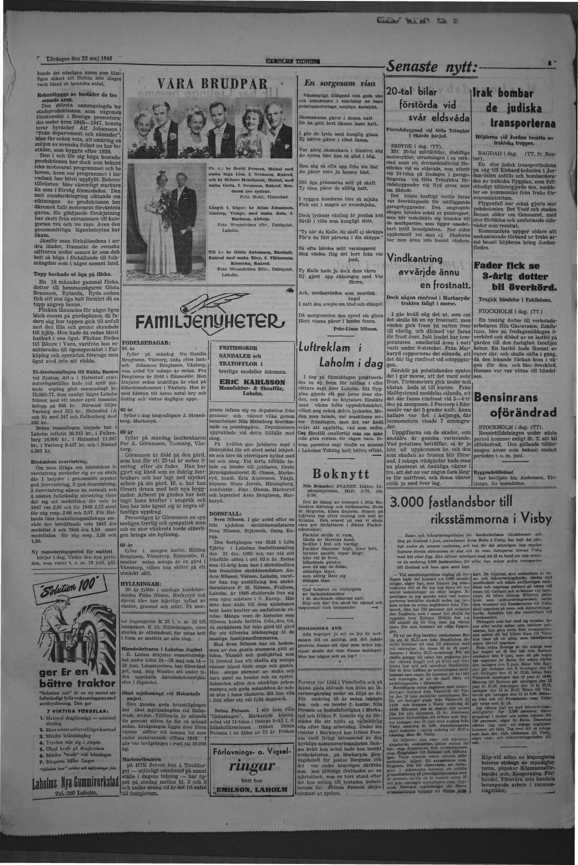 Laholms Tidning Lördag 22 maj 1948, sida 3