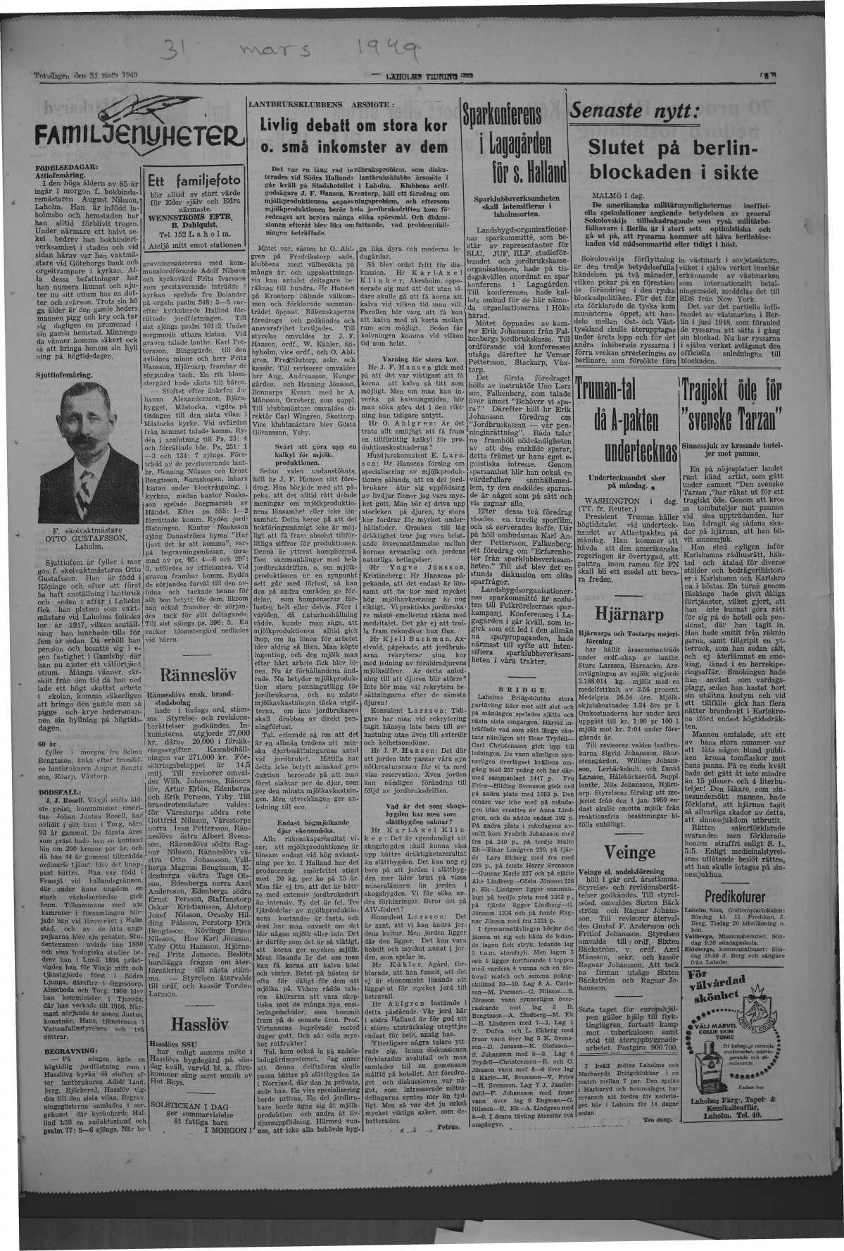 Laholms Tidning Torsdag 31 mars 1949, sida 3