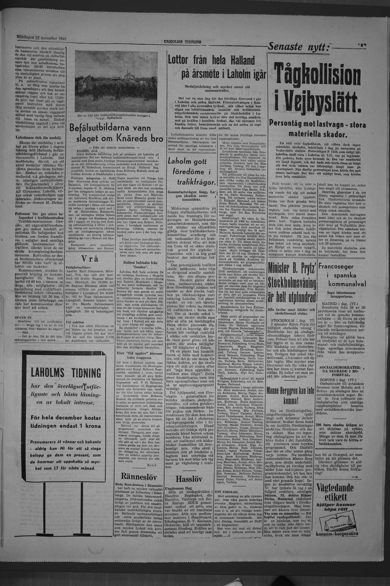 Laholms Tidning Måndag 22 november 1948, sida 3