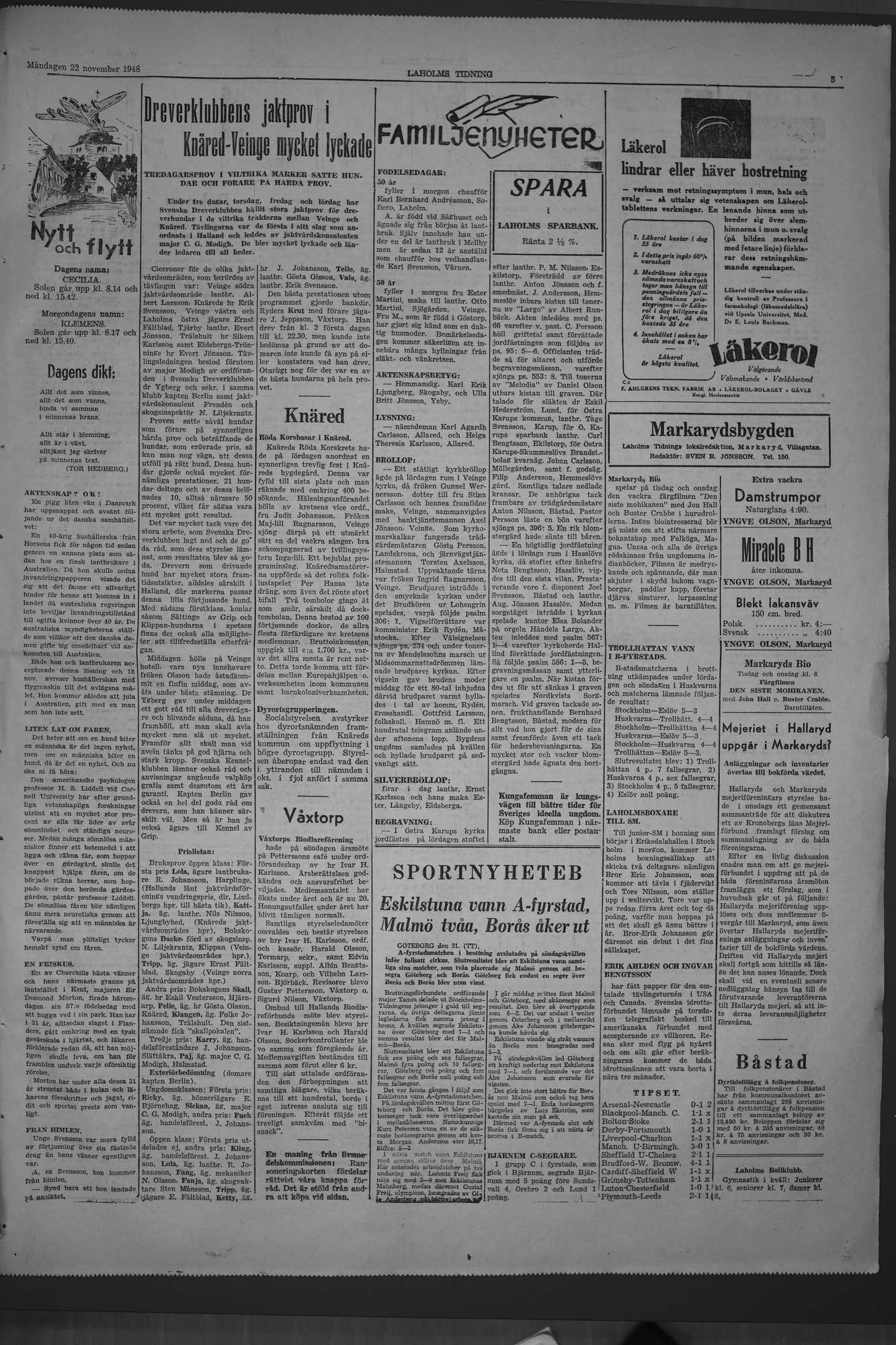 Laholms Tidning Måndag 22 november 1948, sida 5