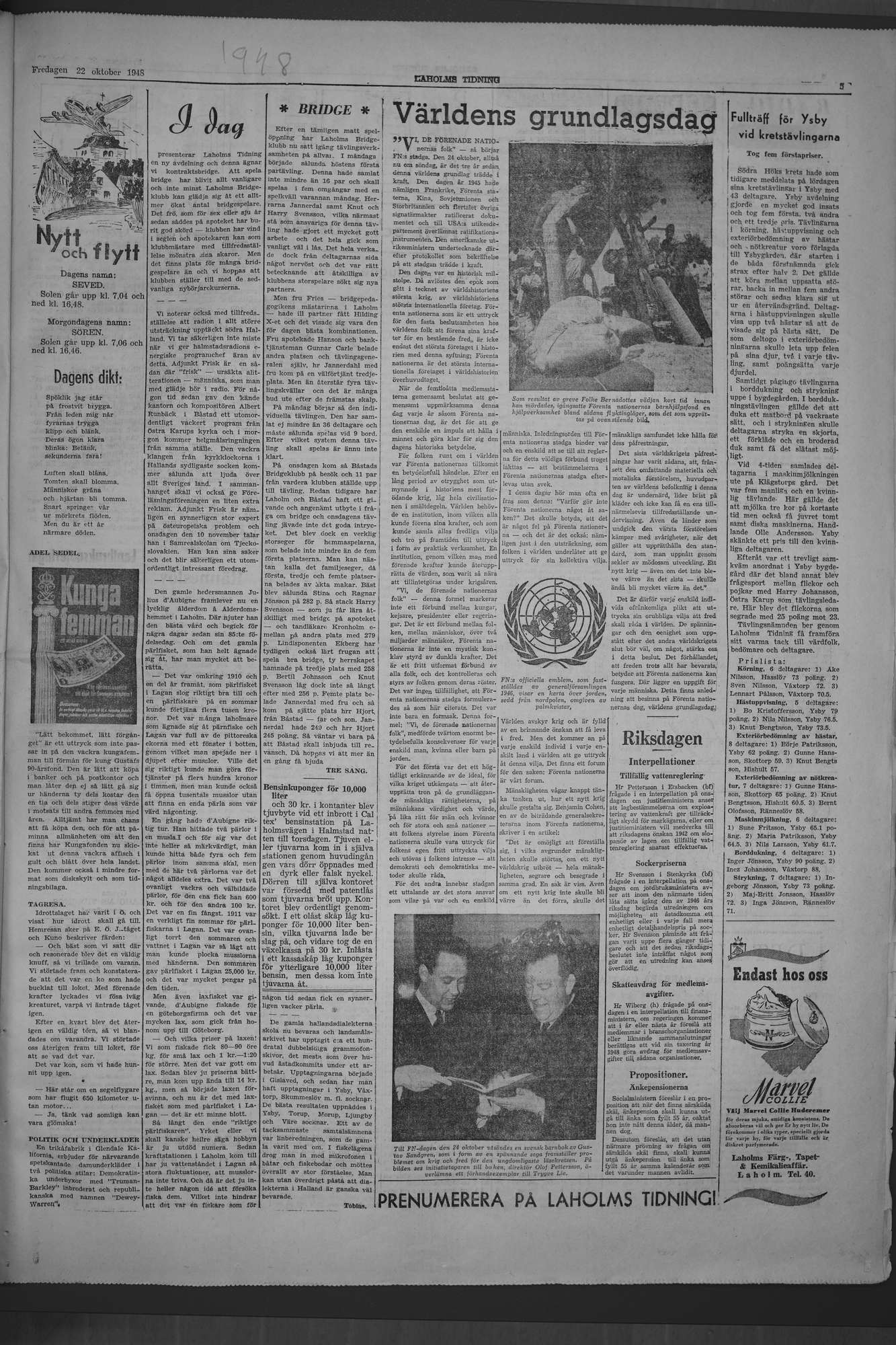 Laholms Tidning Fredag 22 oktober 1948, sida 5