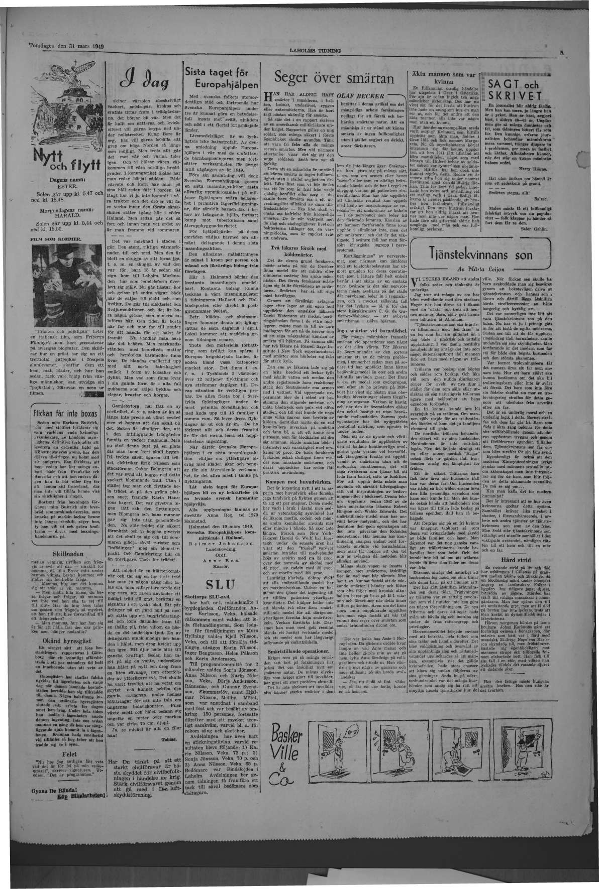Laholms Tidning Torsdag 31 mars 1949, sida 5