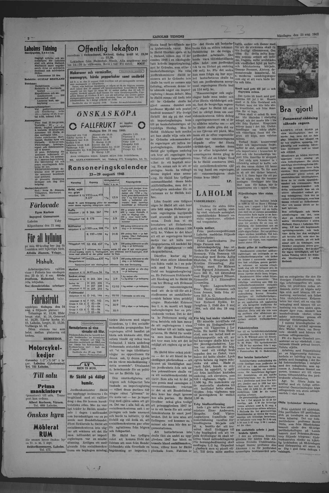 Laholms Tidning Måndag 23 augusti 1948, sida 2