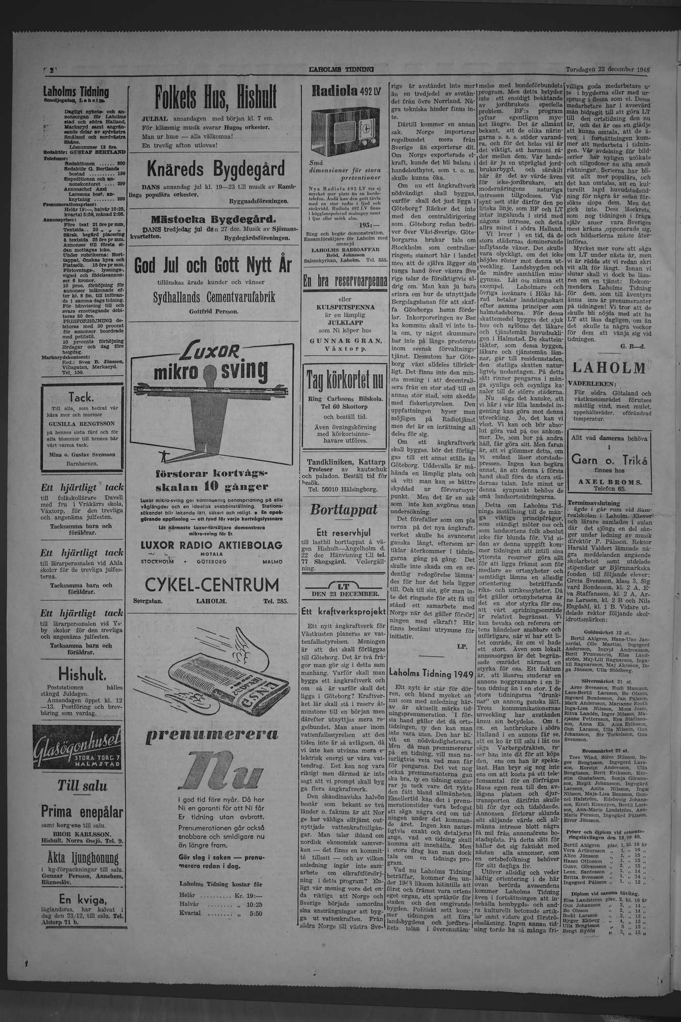 Laholms Tidning Torsdag 23 december 1948, sida 2