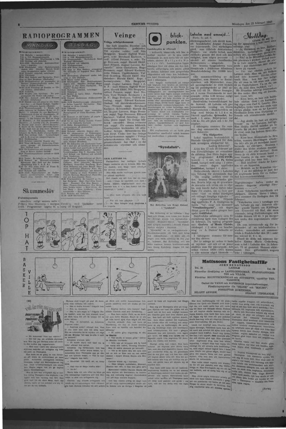 Laholms Tidning Måndag 23 februari 1948, sida 8
