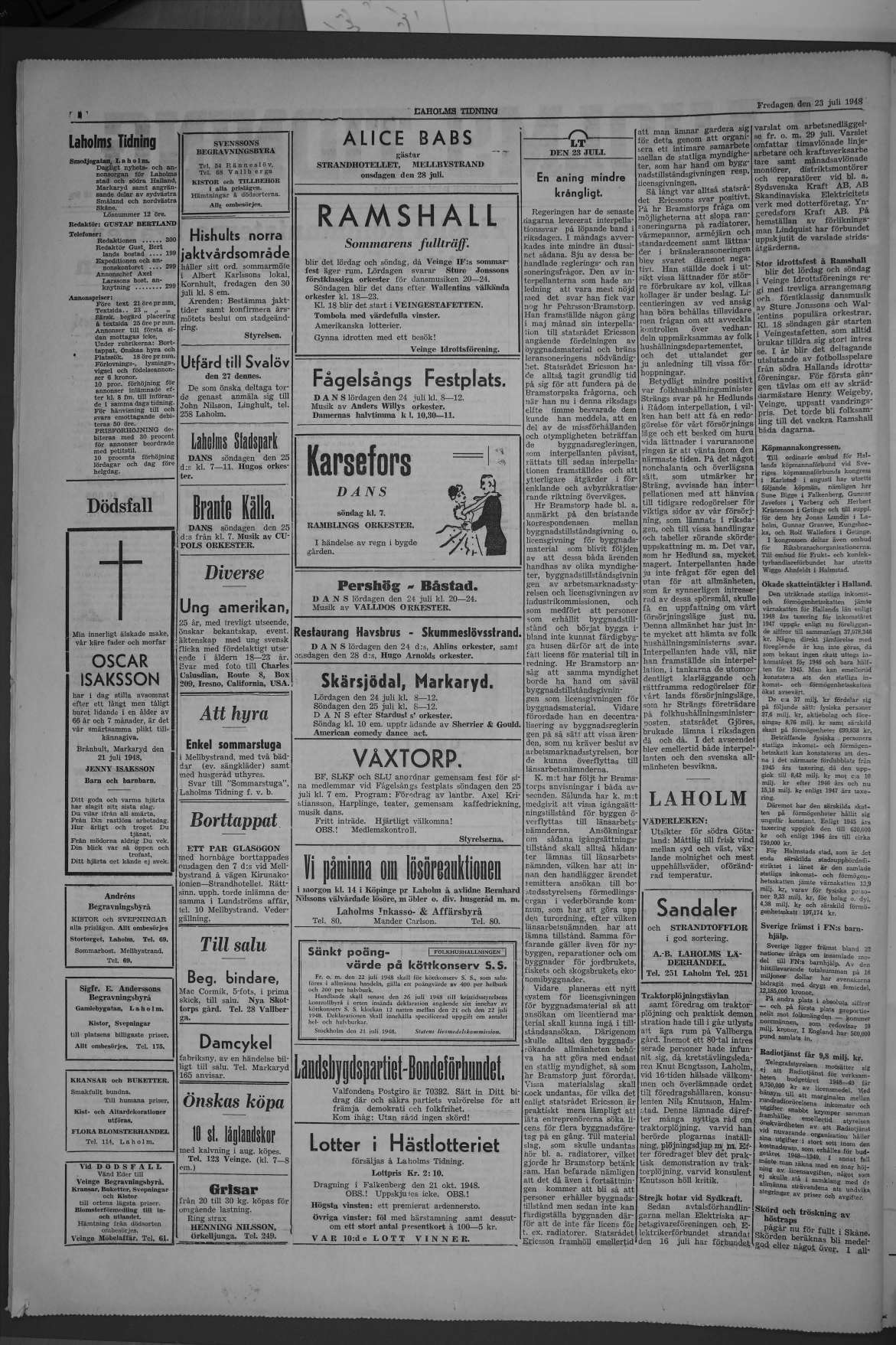 Laholms Tidning Fredag 23 juli 1948, sida 2