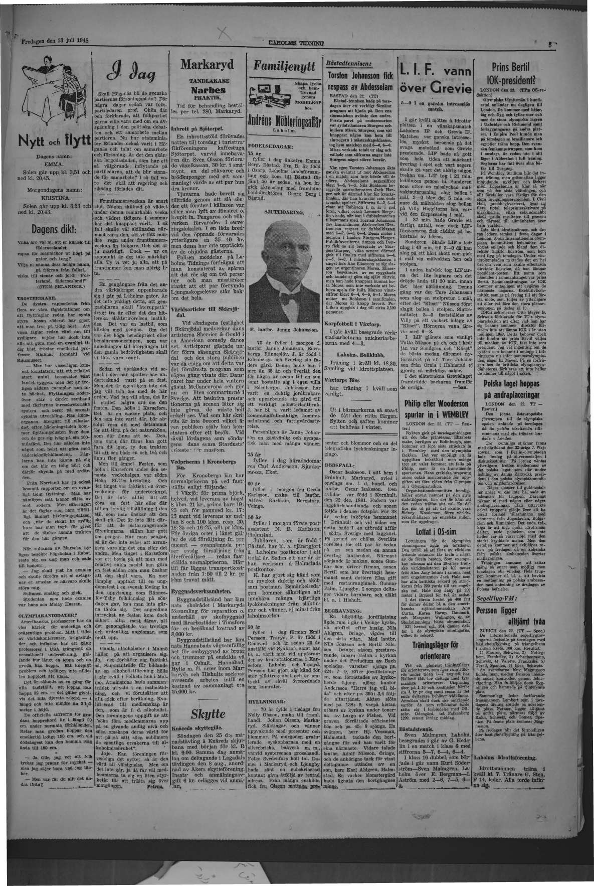 Laholms Tidning Fredag 23 juli 1948, sida 5