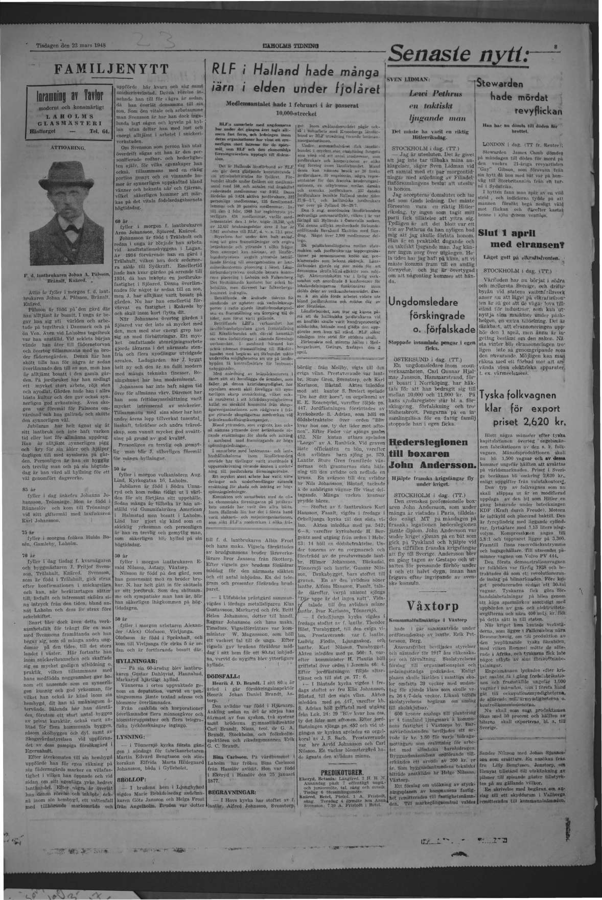 Laholms Tidning Tisdag 23 mars 1948, sida 3