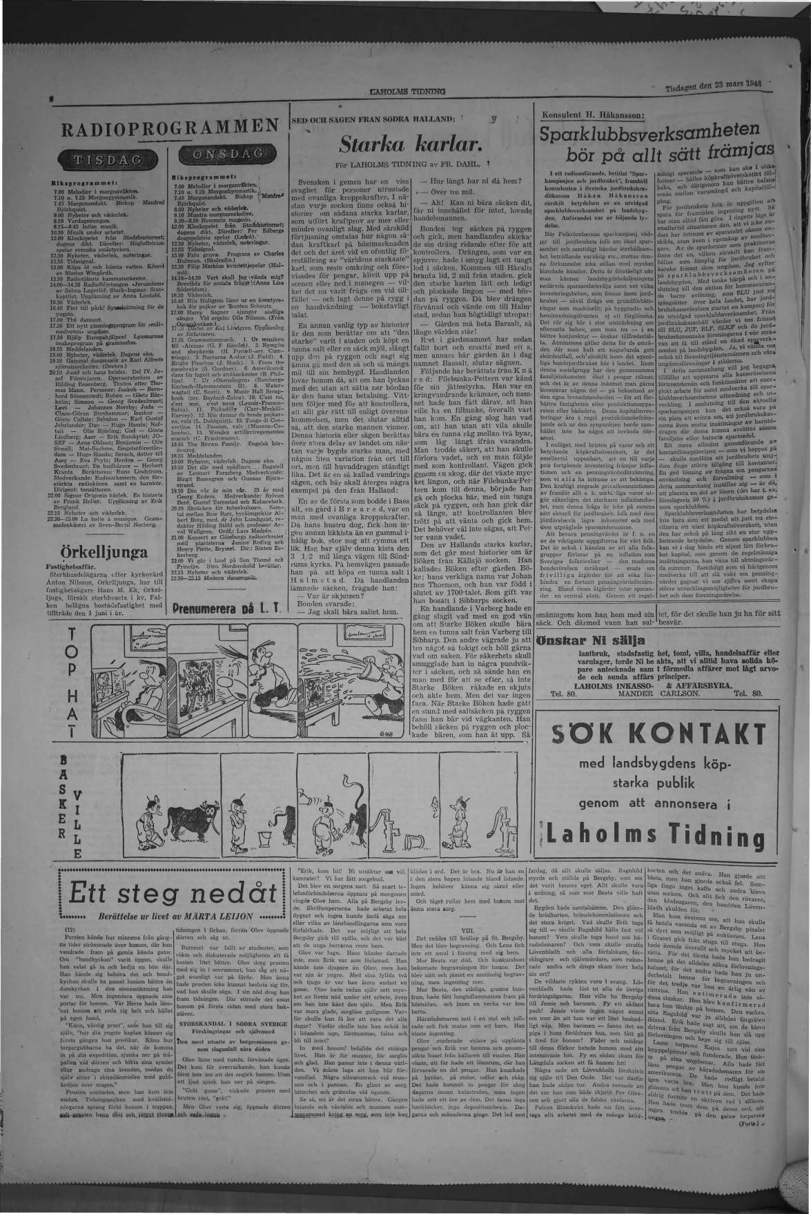 Laholms Tidning Tisdag 23 mars 1948, sida 8
