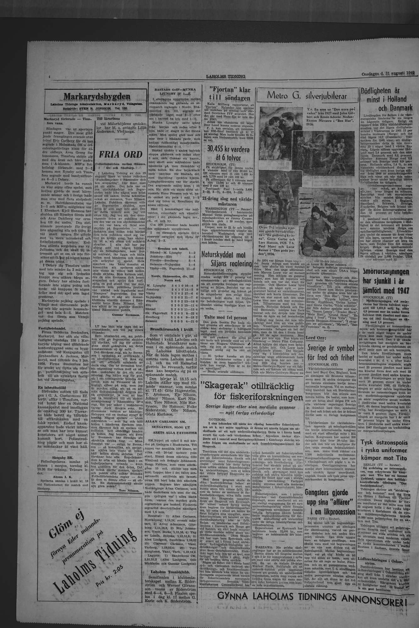 Laholms Tidning Onsdag 31 augusti 1949, sida 4