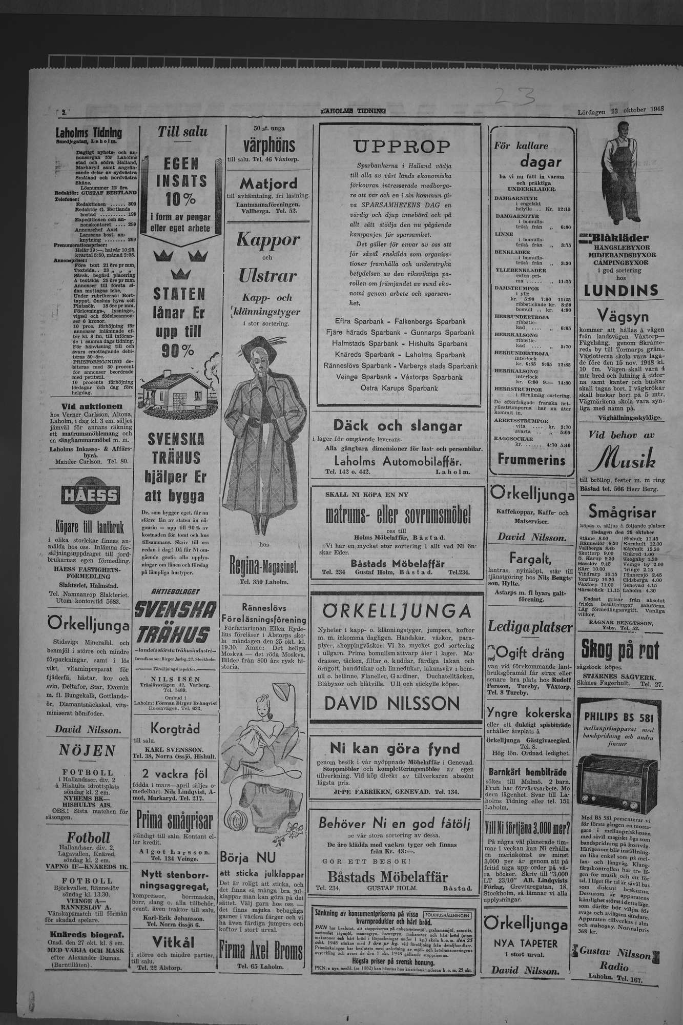 Laholms Tidning Lördag 23 oktober 1948, sida 2
