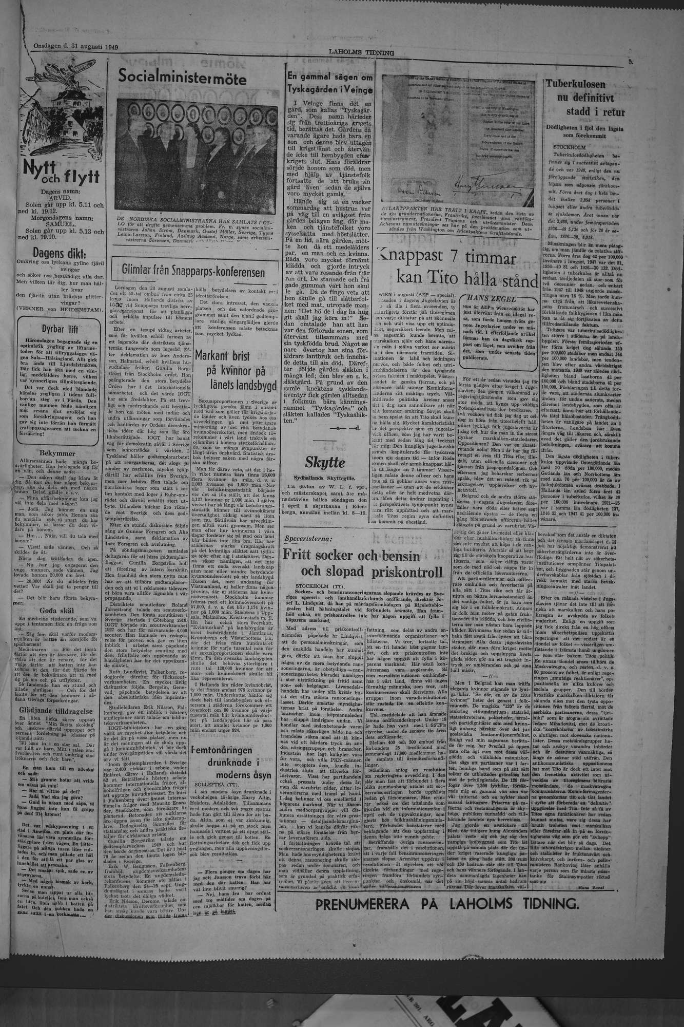Laholms Tidning Onsdag 31 augusti 1949, sida 5